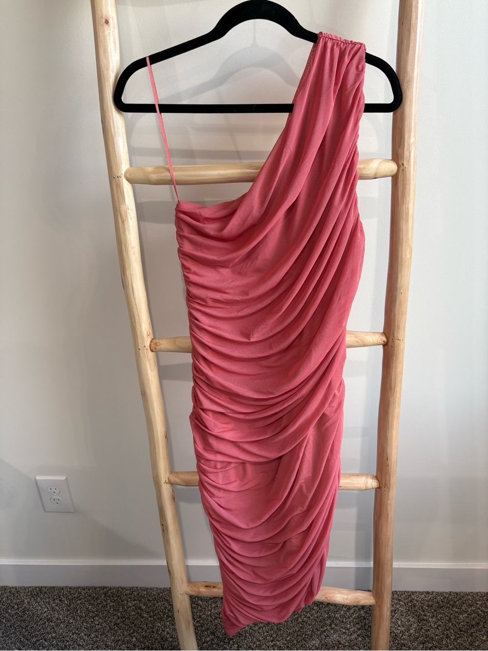 Express One-Shoulder Ruched Pink Dress